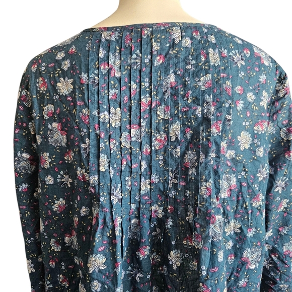 J. Jill Women Floral Pintuck Round Neck 100% Cotton Blouse Medium - Picture 5 of 10